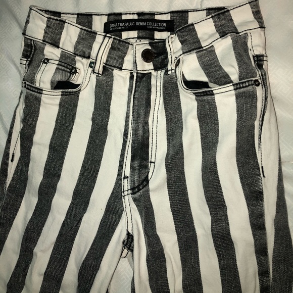Zara Trafaluc Dark Grey and White Striped Jeans - Picture 2 of 5